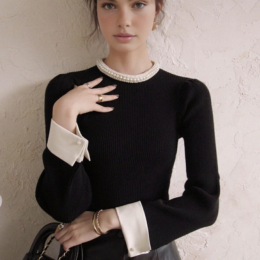 Commense Black and White Long Sleeve Top
